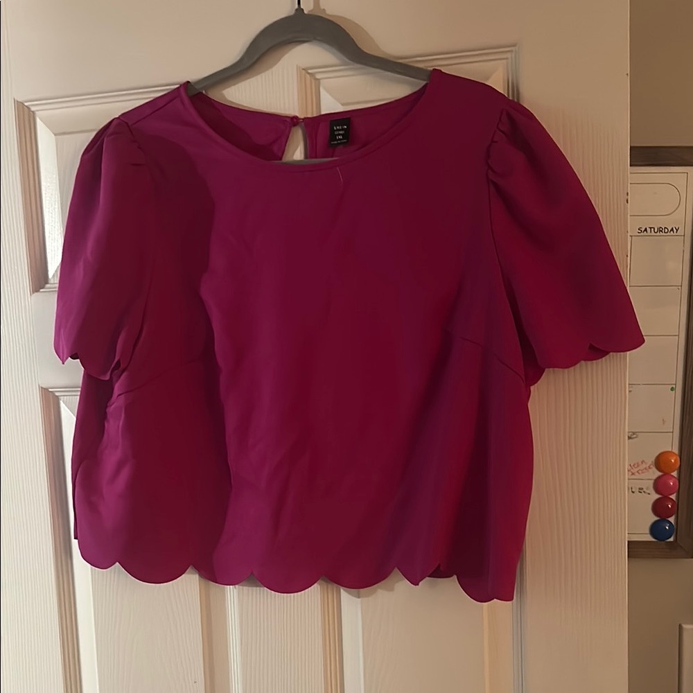 SHEIN Red Crop Blouse with Short Flutter Sleeves